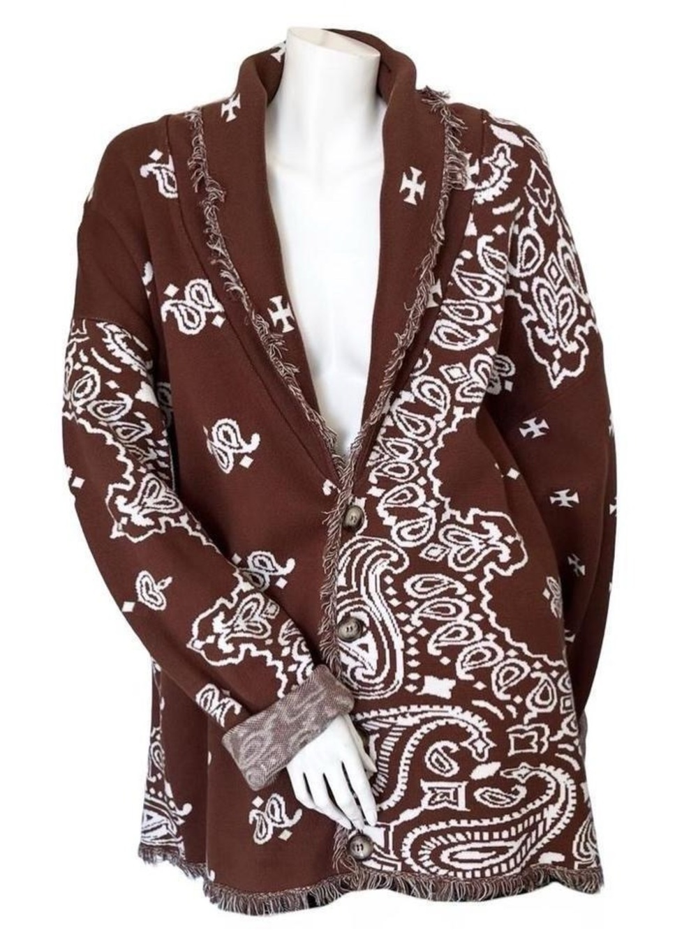 Jaded London Brown Paisley Shawl-Collar Cardigan Jacket Boho Fringe Tapestry - Picture 3 of 8